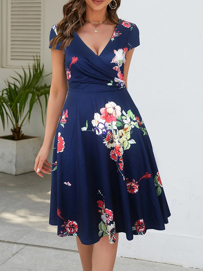 Blumen Print Kurzärmeliges Damen Kleid