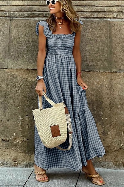 – kariertes, stylisches maxikleid