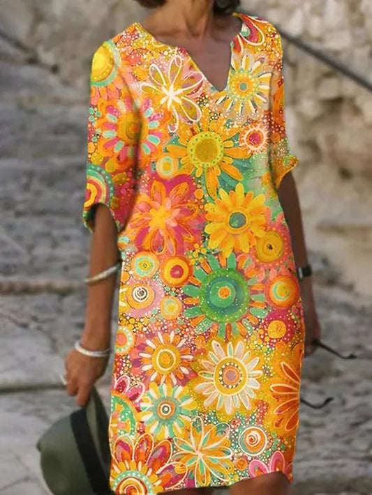 Ausschnitt Kleid mit Blumenmuster - Luna