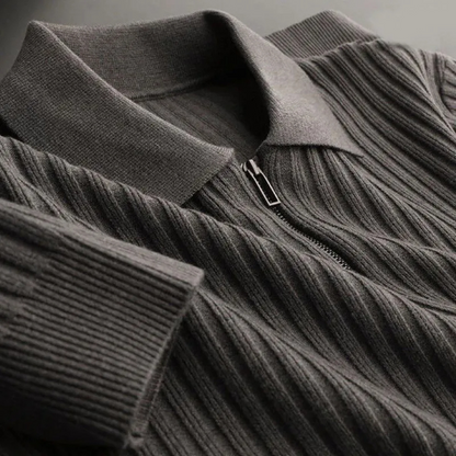 WW | Wollpullover Herren Mit Reißverschlusskragen Und Geripptem Strickdesign