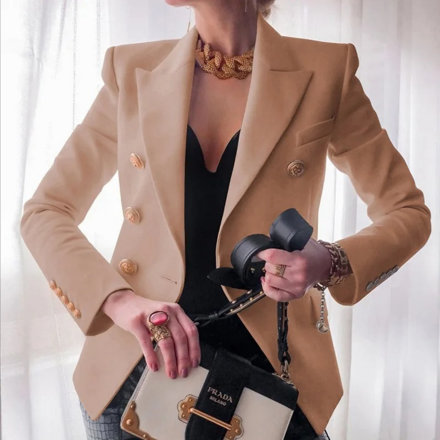 WW | Weinlese Mode Damen Blazer Mit Doppelter Reihenknöpfe