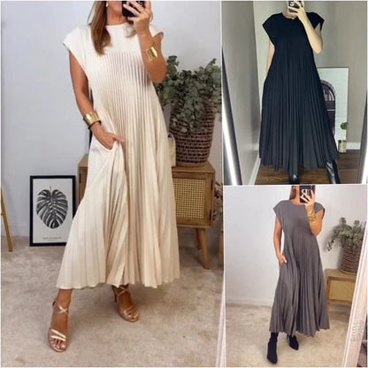 – Einfaches, einfarbiges Damen-Plisseekleid