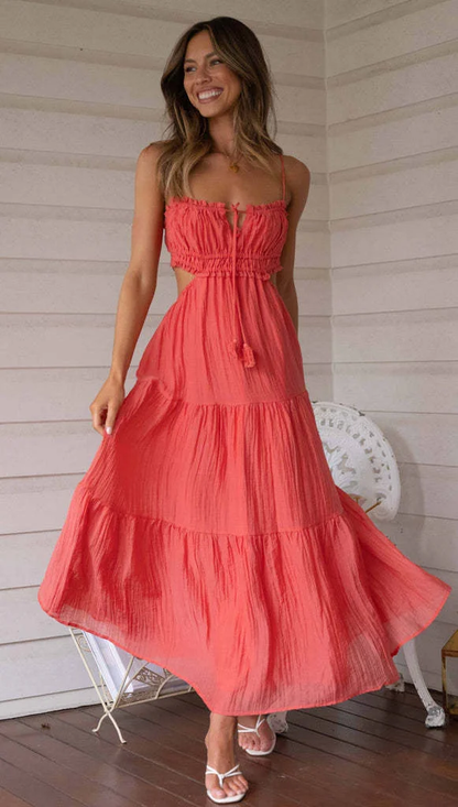 Damen ärmelloses, ausgestelltes, langes Kleid mit Nähten