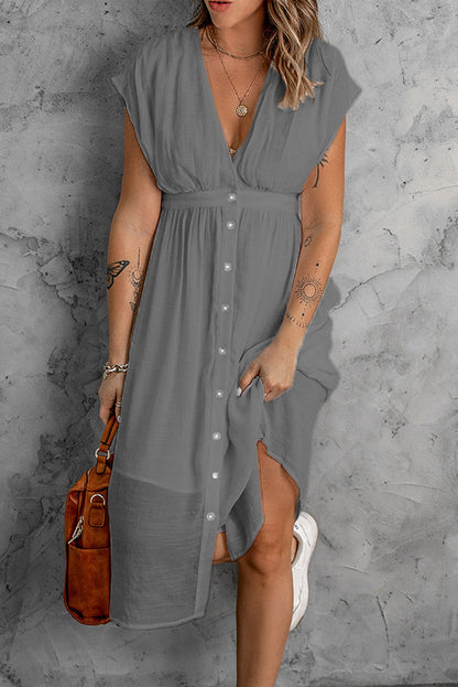 Damen Festes Kleid Tief V Ärmel Kleider