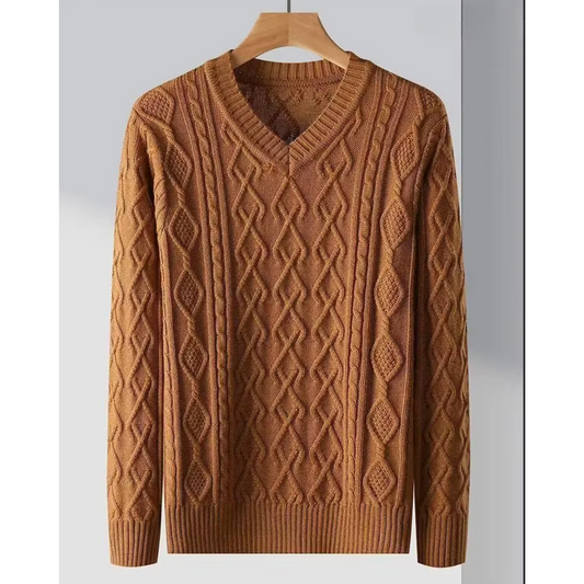 WW | Wollpullover Herren Mit V-ausschnitt Und Aufwendigem Strickmuster