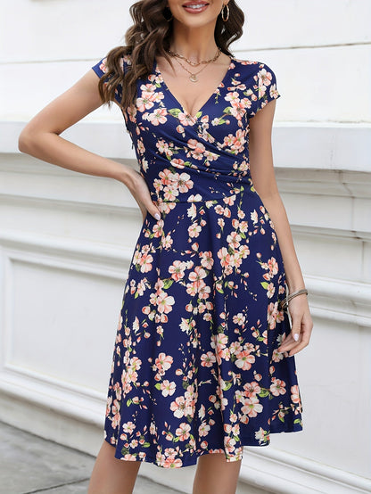 Blumen Print Kurzärmeliges Damen Kleid