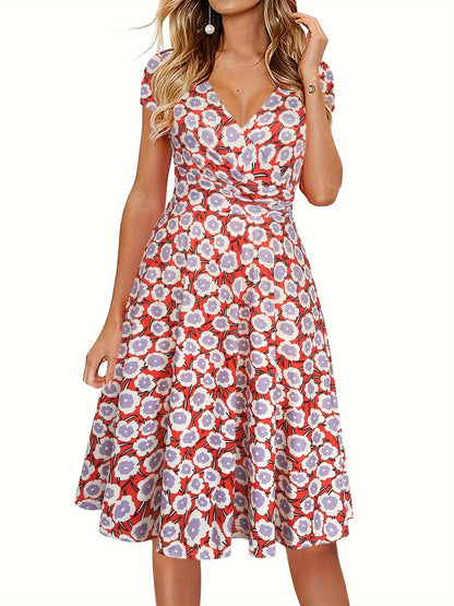 Blumen Print Kurzärmeliges Damen Kleid