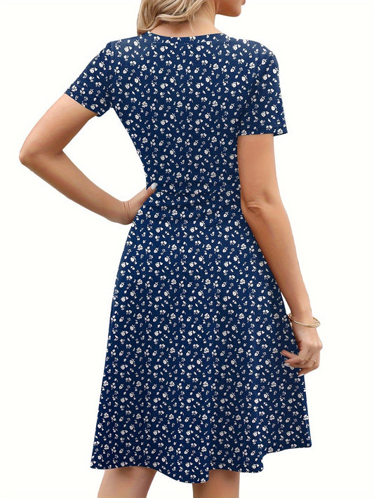 Blumen Print Rundhalsausschnitt Damen Kleid