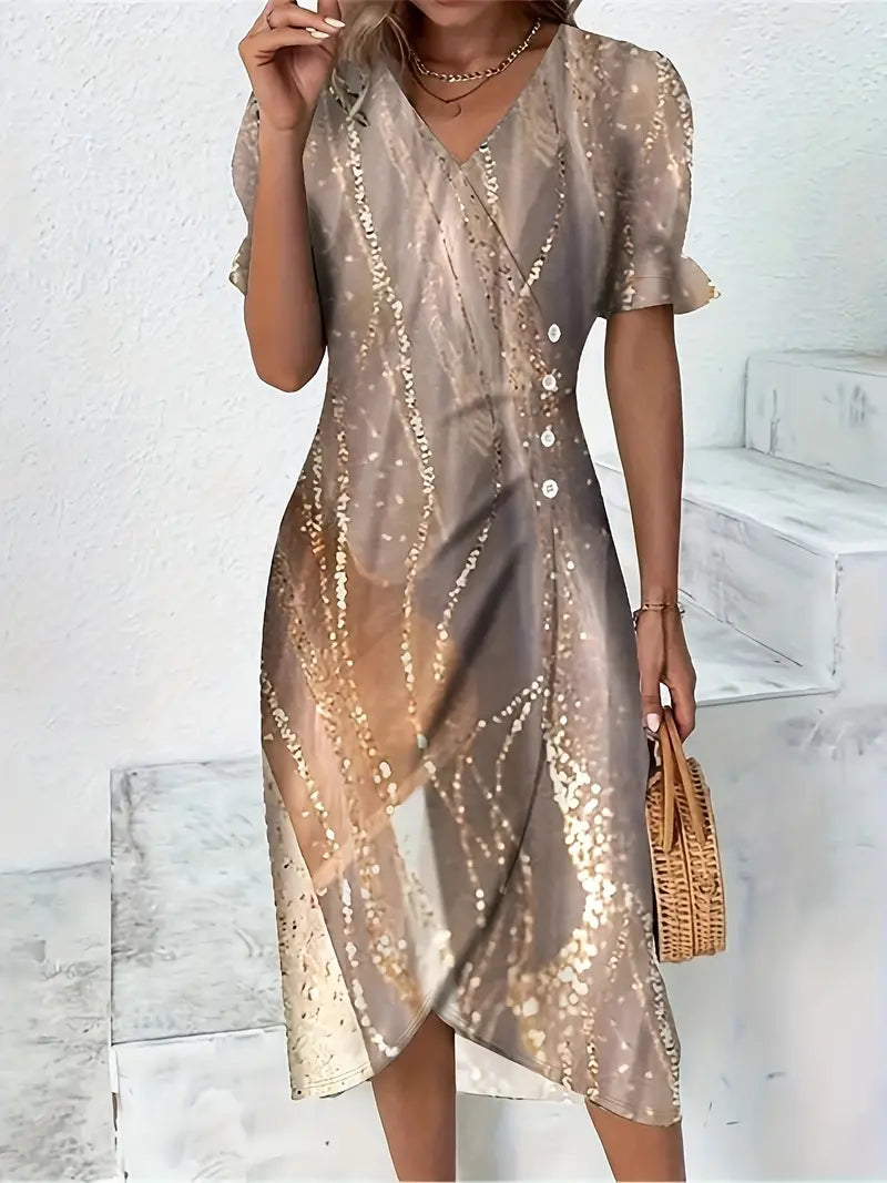 – elegantes, kurzärmliges kleid mit blumendruck