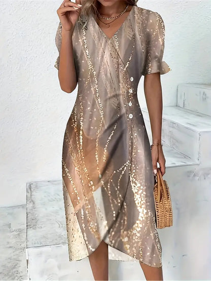– elegantes, kurzärmliges kleid mit blumendruck