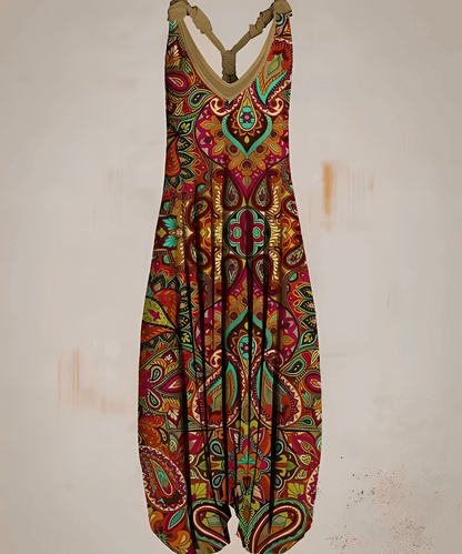 Merche ärmelloser Bohème-Jumpsuit mit Druckmotiv