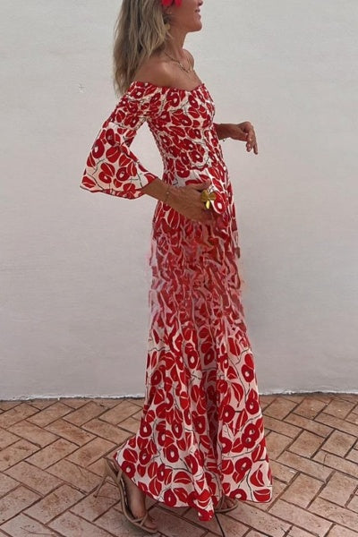 – Close To The Vacation Gesmoktes, schulterfreies Maxikleid mit Blumendruck und Taschen