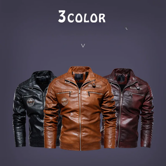 WW | Warme Herren-Lederjacke mit Reißverschluss und Kapuze