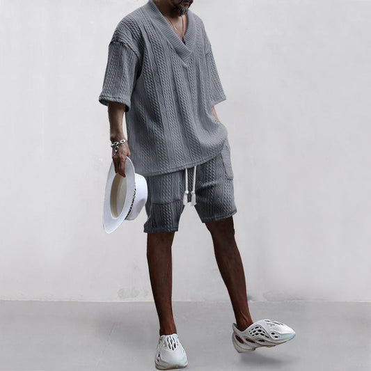 WW | Satz Aus Bequem Sitzendem Strickoberteil Mit V-ausschnitt Und Passenden Shorts