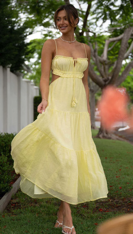 Damen ärmelloses, ausgestelltes, langes Kleid mit Nähten