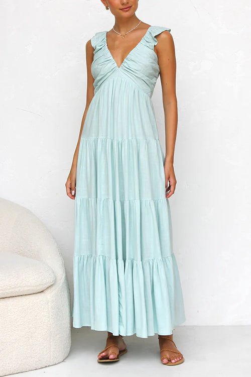 Maxikleid mit V-Ausschnitt und Rüsche