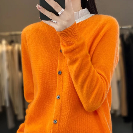 WW | Wollstrickjacke Damen Mit Rundhalsausschnitt Und Knopfleiste