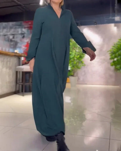 Einfache Eleganz: Maxi Shift-Kleid mit Seitenschlitz aus Baumwollmischung-Perfekt fur alle Jahreszeiten