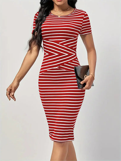 – elegantes, figurbetontes streifenkleid