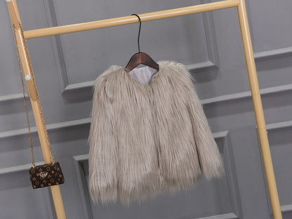 Damen Luxuriöser Kunstpelzjacke mit voluminösem Kragen Merchesia