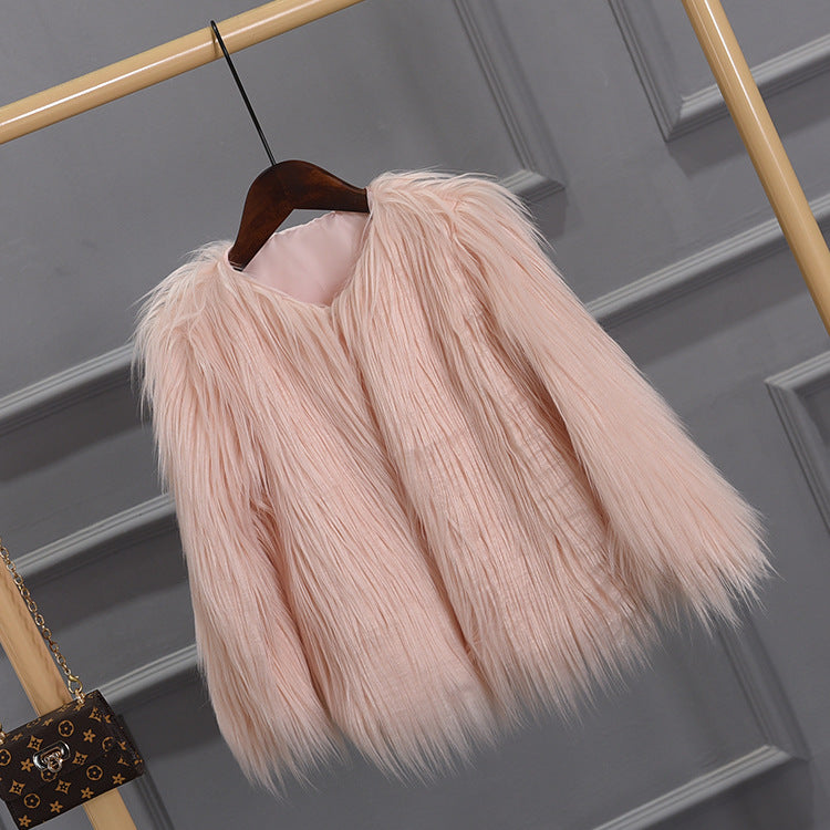 Damen Modische Kunstfelljacke mit voluminösem Schnitt Merchesia