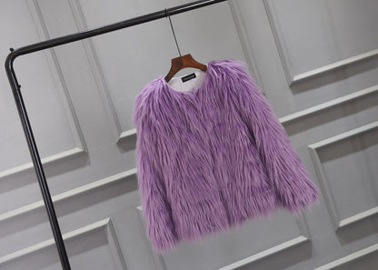 Damen Luxuriöser Kunstpelzjacke mit voluminösem Kragen Merchesia