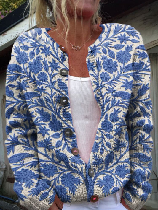 WW | Weiche Strickjacke Mit Blütenstickerei