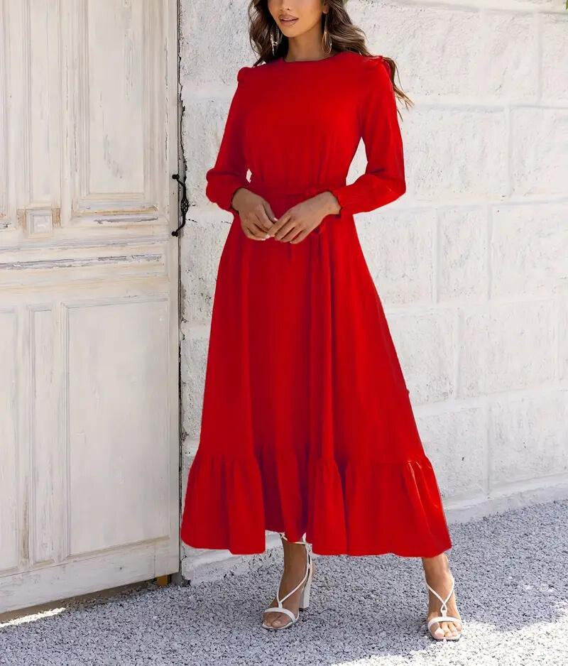 Damen Gürtel und Volantbesetztes Maxikleid