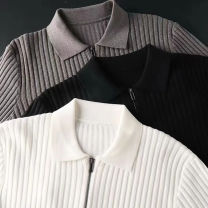 WW | Wollpullover Herren Mit Reißverschlusskragen Und Geripptem Strickdesign