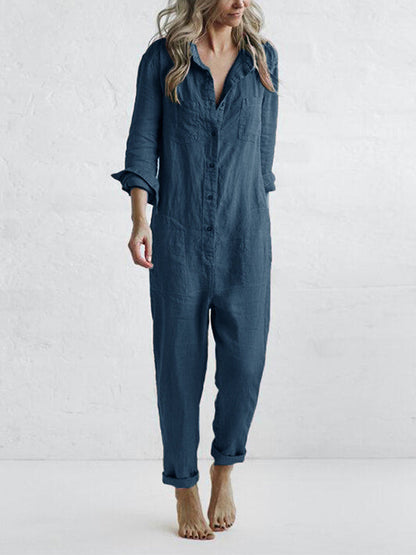 Merche Jumpsuit mit langen Ärmeln und halbem Knopf vorne