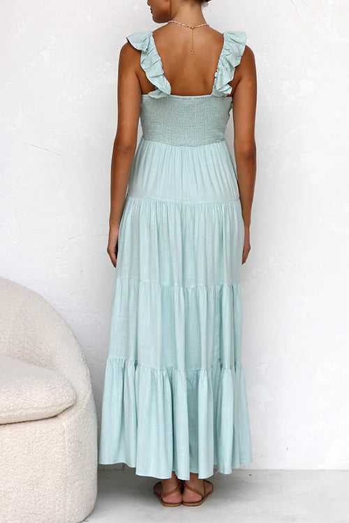 Maxikleid mit V-Ausschnitt und Rüsche