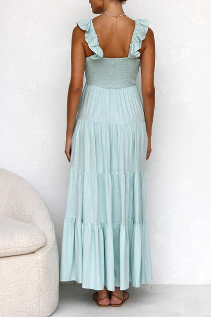 Maxikleid mit V-Ausschnitt und Rüsche
