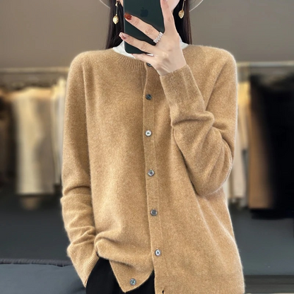 WW | Wollstrickjacke Damen Mit Rundhalsausschnitt Und Knopfleiste