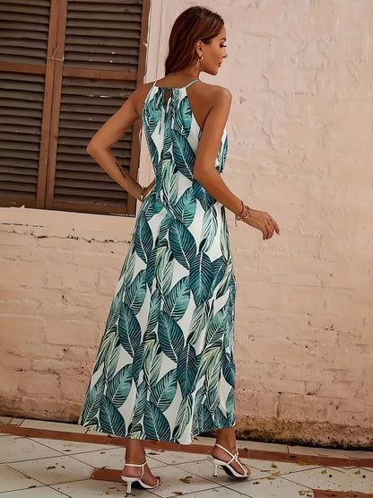 – neckholder-strandkleid mit blattmuster