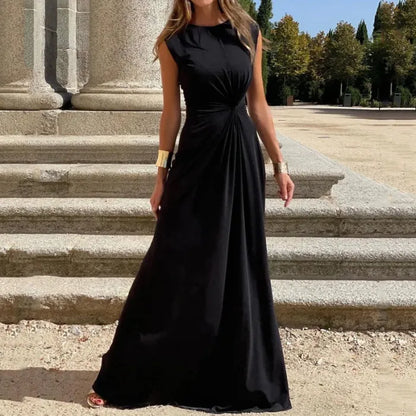 Damenmode Elegante Langarm Revers V-Ausschnitt Solide Farbe Party Maxikleid