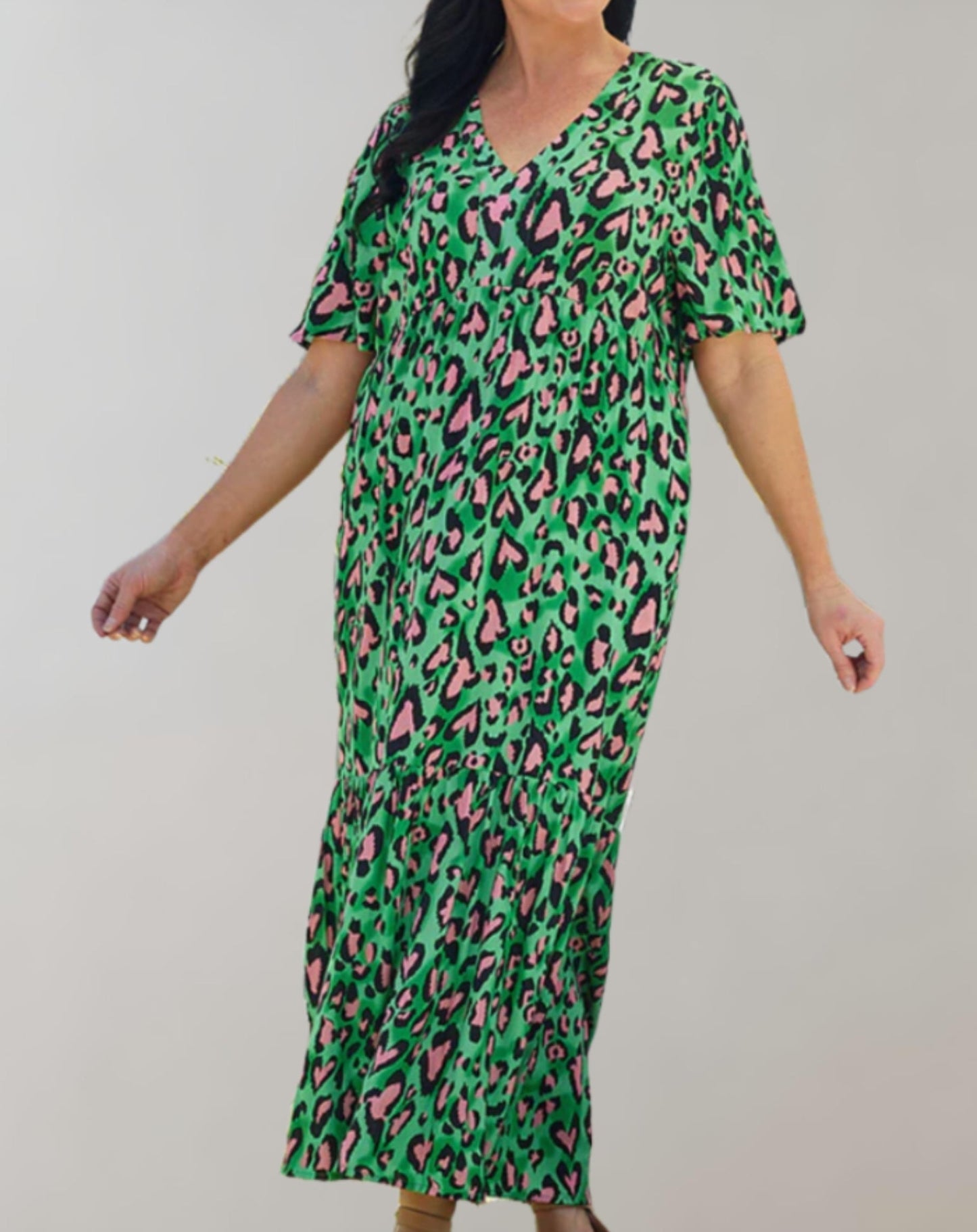 Maxikleid mit V-Ausschnitt und Leopardenmuster für Damen | Willow