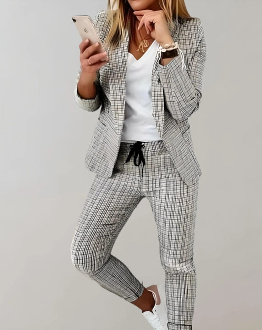 WW | Zweiteiliges Satz Mit Langen Ärmeln Passendem Blazer Und Hose Mit Kordelzug