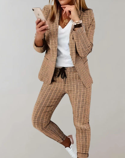 WW | Zweiteiliges Satz Mit Langen Ärmeln Passendem Blazer Und Hose Mit Kordelzug