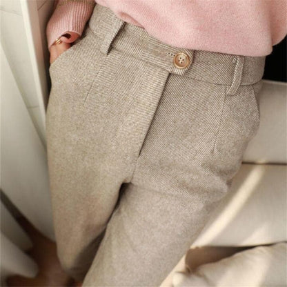 WW | Lässige Tailored Hosen Mit Hoher Taille Taschen Und Knopf