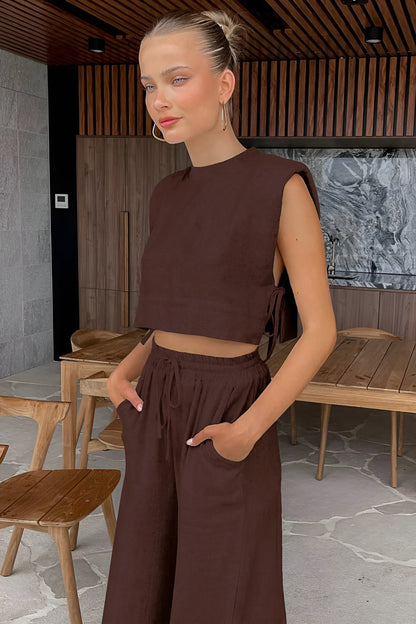 Merche | Elegantes Zweiteiliges Sommer-Leinen-Outfit für Damen (kurzes Oberteil + Hose)