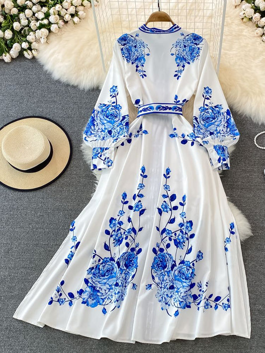 WW | Weinlese Maxikleid Mit Blumendruck & Laternenärmeln