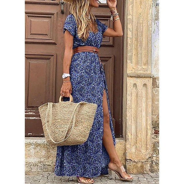 Merche Maxikleid im Vintage-Stil mit Laternenärmeln