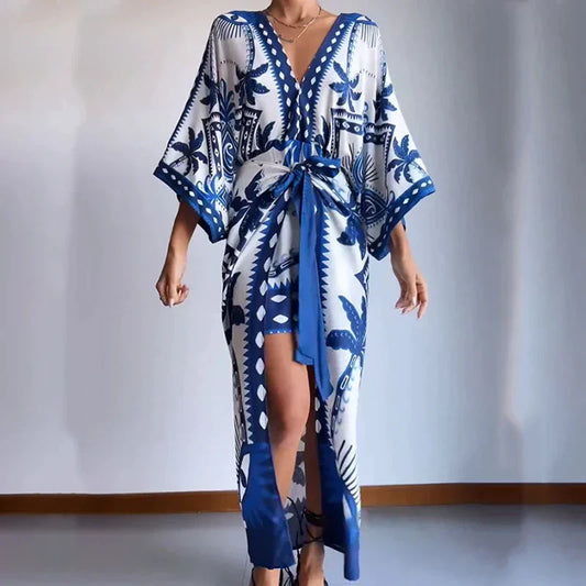 Boho-Kimono-Kleid mit Taillenband