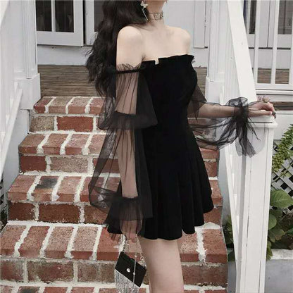 Damen  Retro Spitzen Chiffon Kleid