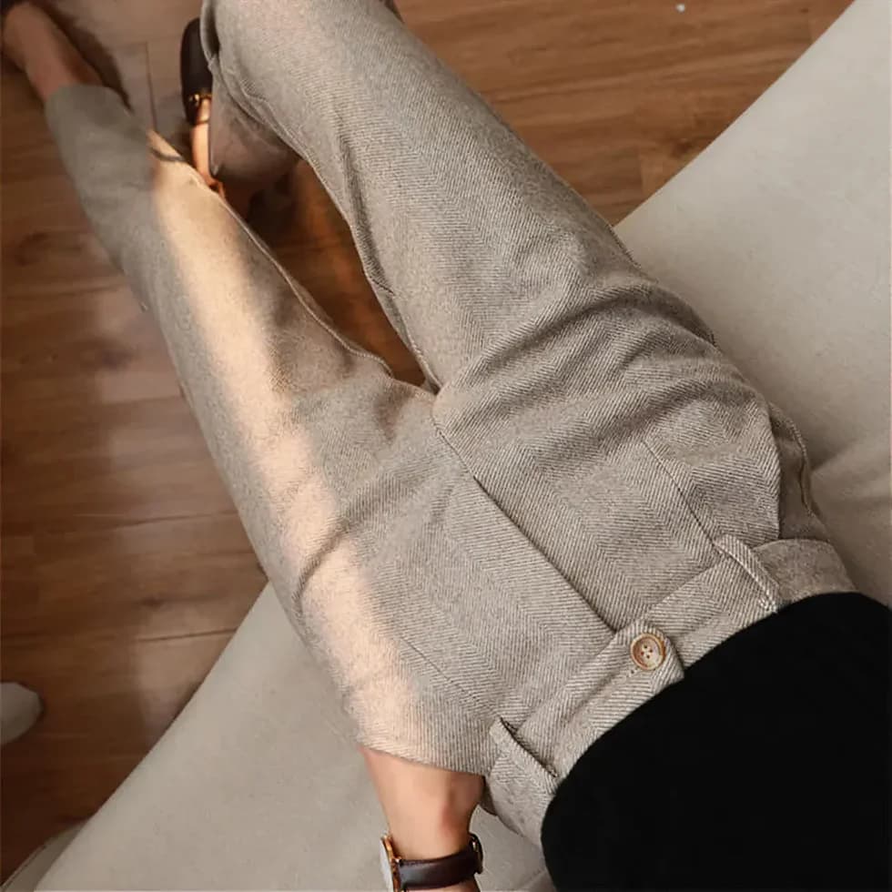 WW | Lässige Tailored Hosen Mit Hoher Taille Taschen Und Knopf