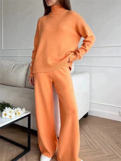 Merche - Trainingsanzug Set - Strickpullover mit Rollkragen - Jogginghose - Winter