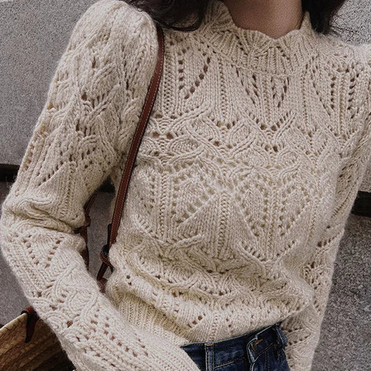 Zopfmuster-Pullover mit hohem Kragen