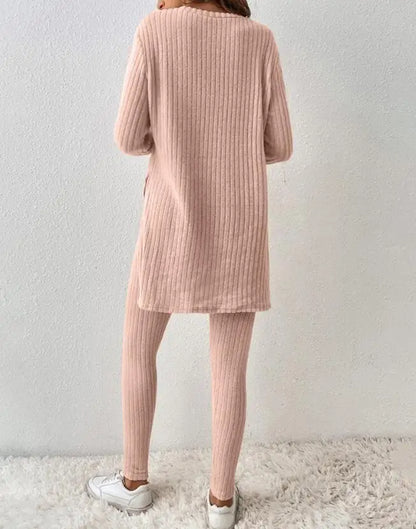 Merche geripptes langärmeliges Oberteil und Hose im Set für Damen