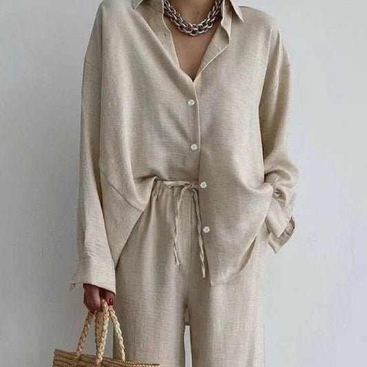 WW | Zweiteiliges Satz Mit Lockerem Langärmeligem Shirt Und Weit Geschnittener Hose Mit Hoher Taille