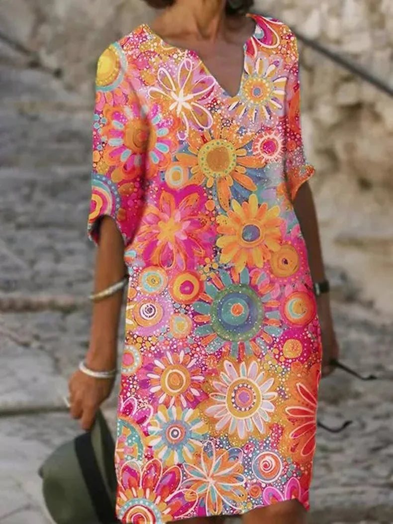 Ausschnitt Kleid mit Blumenmuster - Luna